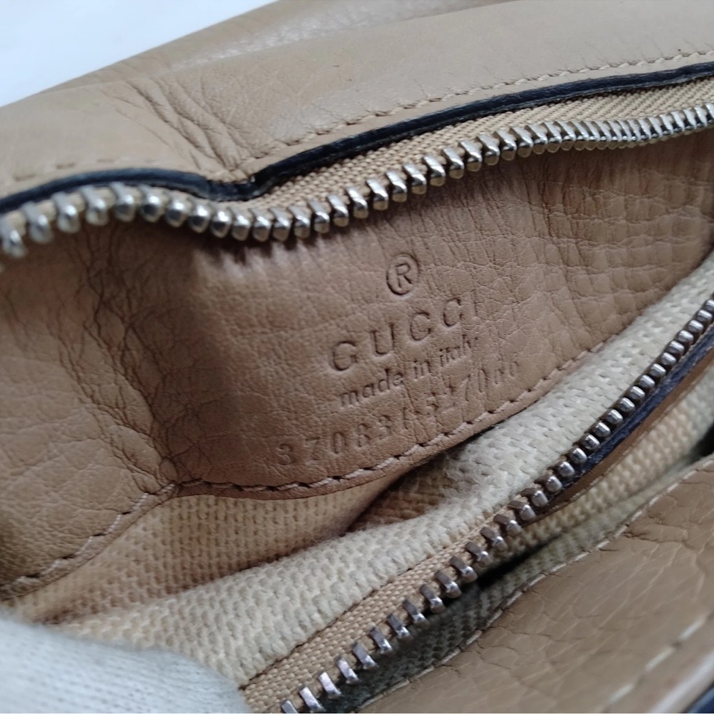 GUCCI Bamboo Turn-Lock Beige Leather Top Handle Front Flap Closure Shoulder Bag - Picture 8 of 9